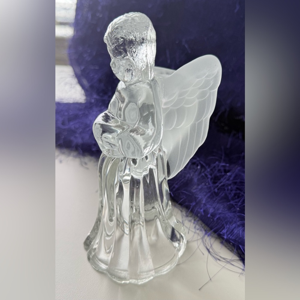 Glass Angel Figurine with a Taper Candle Holder between Wings